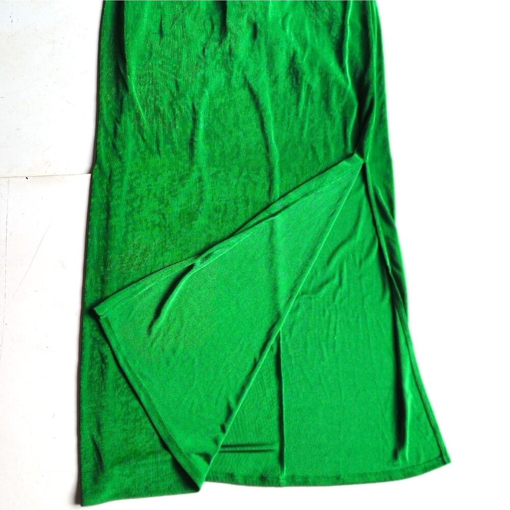 Wild Fable Y2K Vtg Emerald Satin Lace Up Back Midi Dress Side Slit Women's Large - Picture 6 of 15